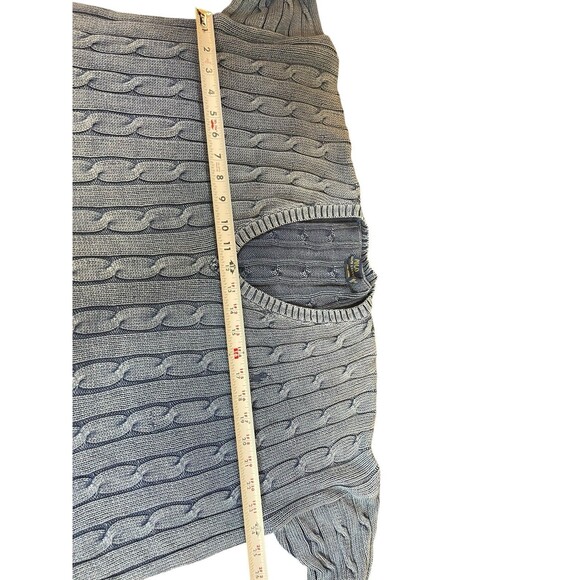 Polo Ralph Lauren Women’s Sweater L Distressed Blue Cable Knit V-Neck Preppy - Picture 6 of 11